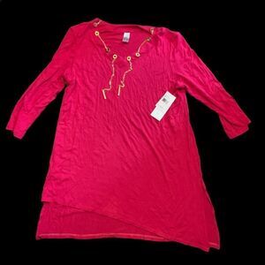 NEW WITH TAGS TIO womens tunic top with size M PINK WITH GOLD ACCENTS